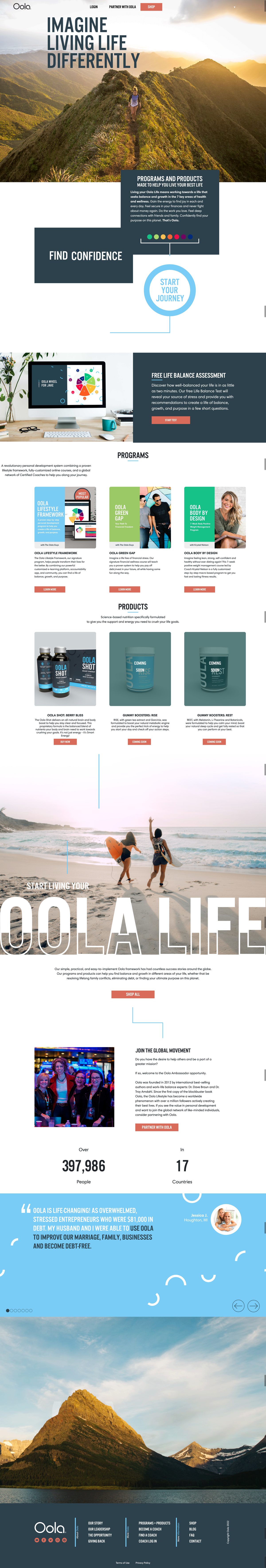 OolaLife.com — homepage redesign showing Programs, Products, and the Oola community platform