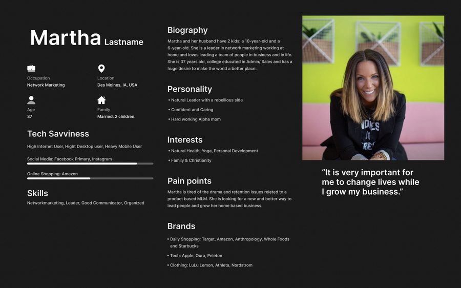 Persona: Ambassador Martha — one of 4 personas derived from 50 user interviews