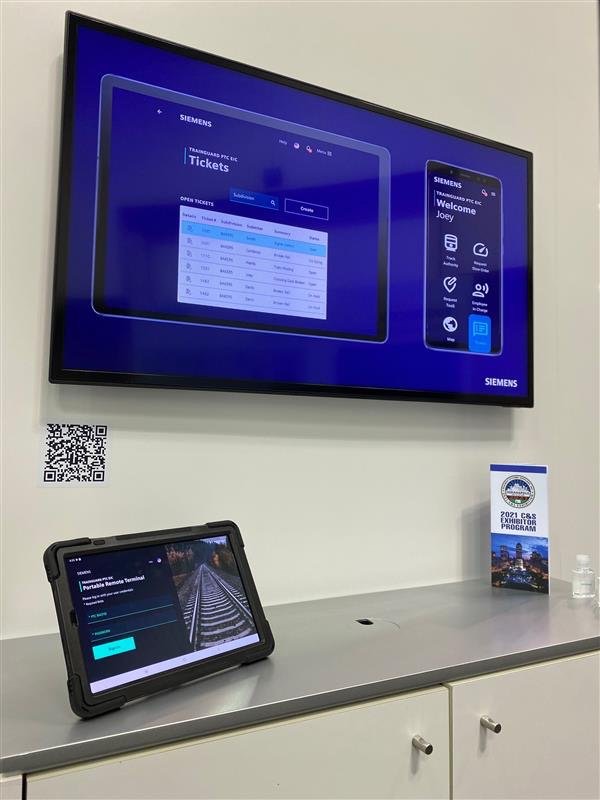 Product demo station — Trainguard PTC BOS on TV and tablet, C&S Expo 2021